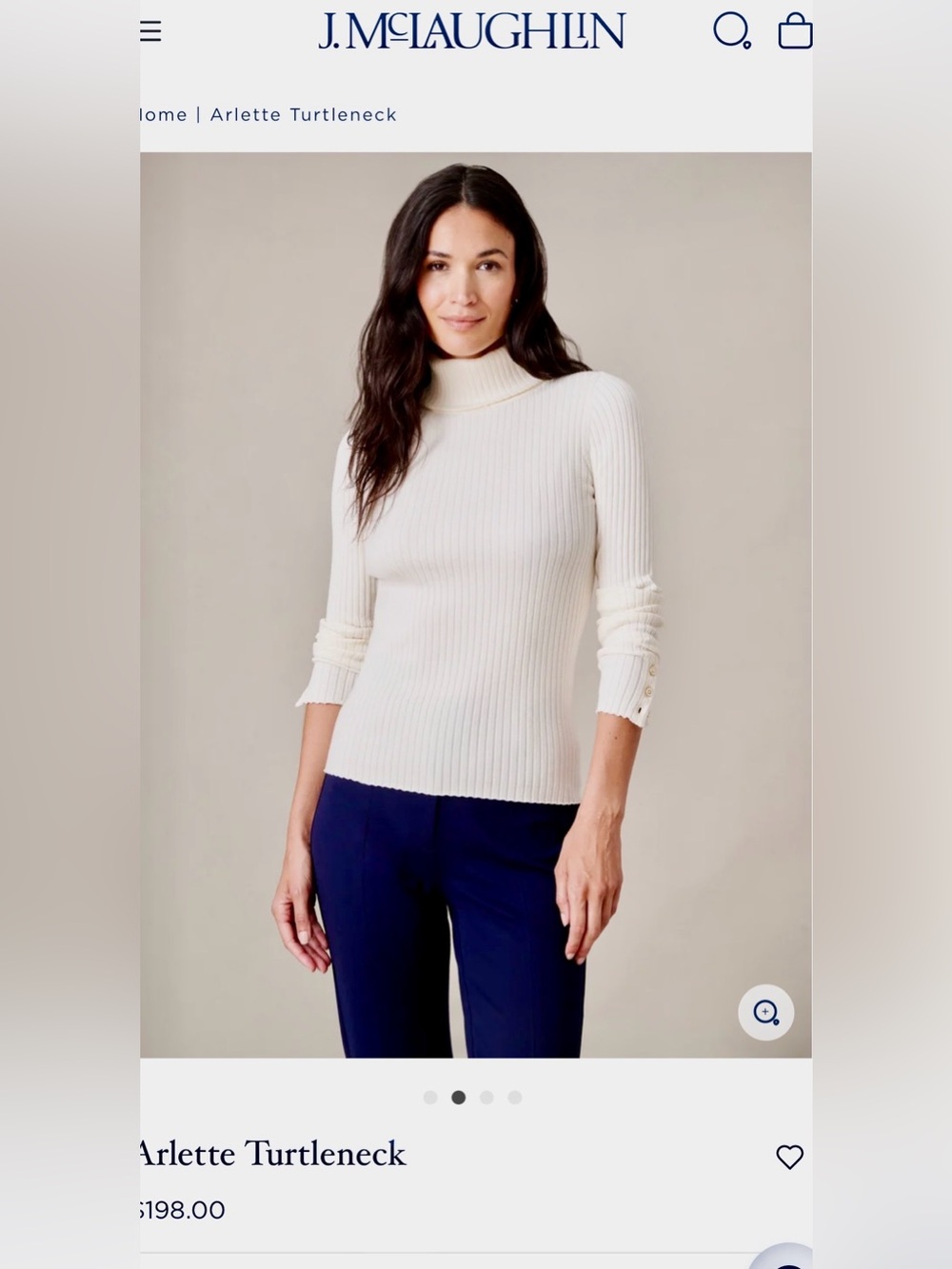 J. McLaughlin Arlette Ribbed Turtleneck Sweater — Ivory size M